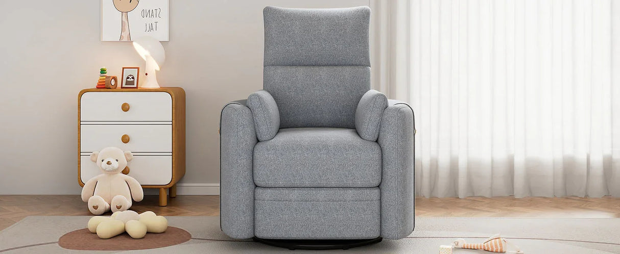 Manual Rocker Swivel Linen Upholstered Recliner Chair With Pillows - Omega Lifestyles