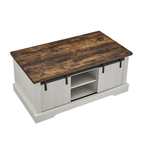 Rustic Sliding Barn Door Coffee Table With Storage - Omega Lifestyles