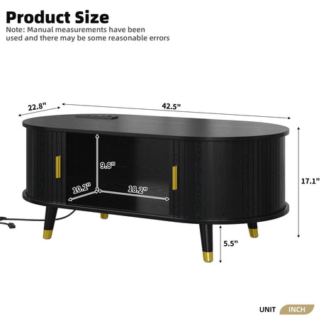 Mid-Century Modern Black Fluted Coffee Table With Charging Station - Sleep Galleria