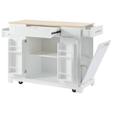 Fluted Rubber Wood Kitchen Island With Tilt-Out Trash Can - Omega Lifestyles