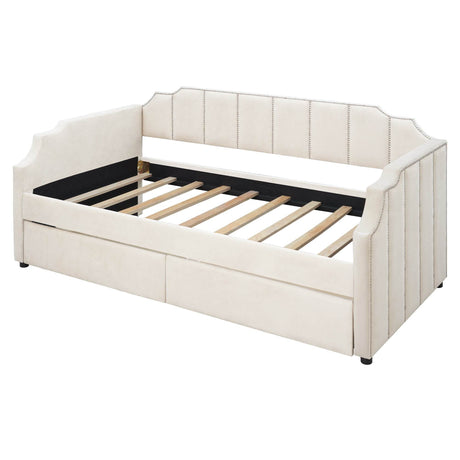 Twin Velvet Upholstered Daybed With Storage Drawers - Omega Lifestyles