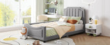 Twin Upholstered Velvet Daybed With Classic Stripe Headboard - Omega Lifestyles
