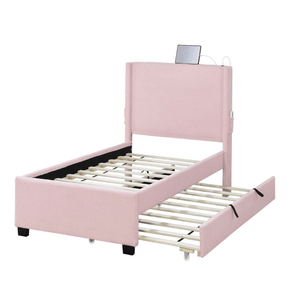 Twin Upholstered Bed Frame With Trundle USB Charging - Omega Lifestyles