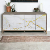 White Marble Oak Champagne Synthetic Wood Console Cabinet - Omega Lifestyles