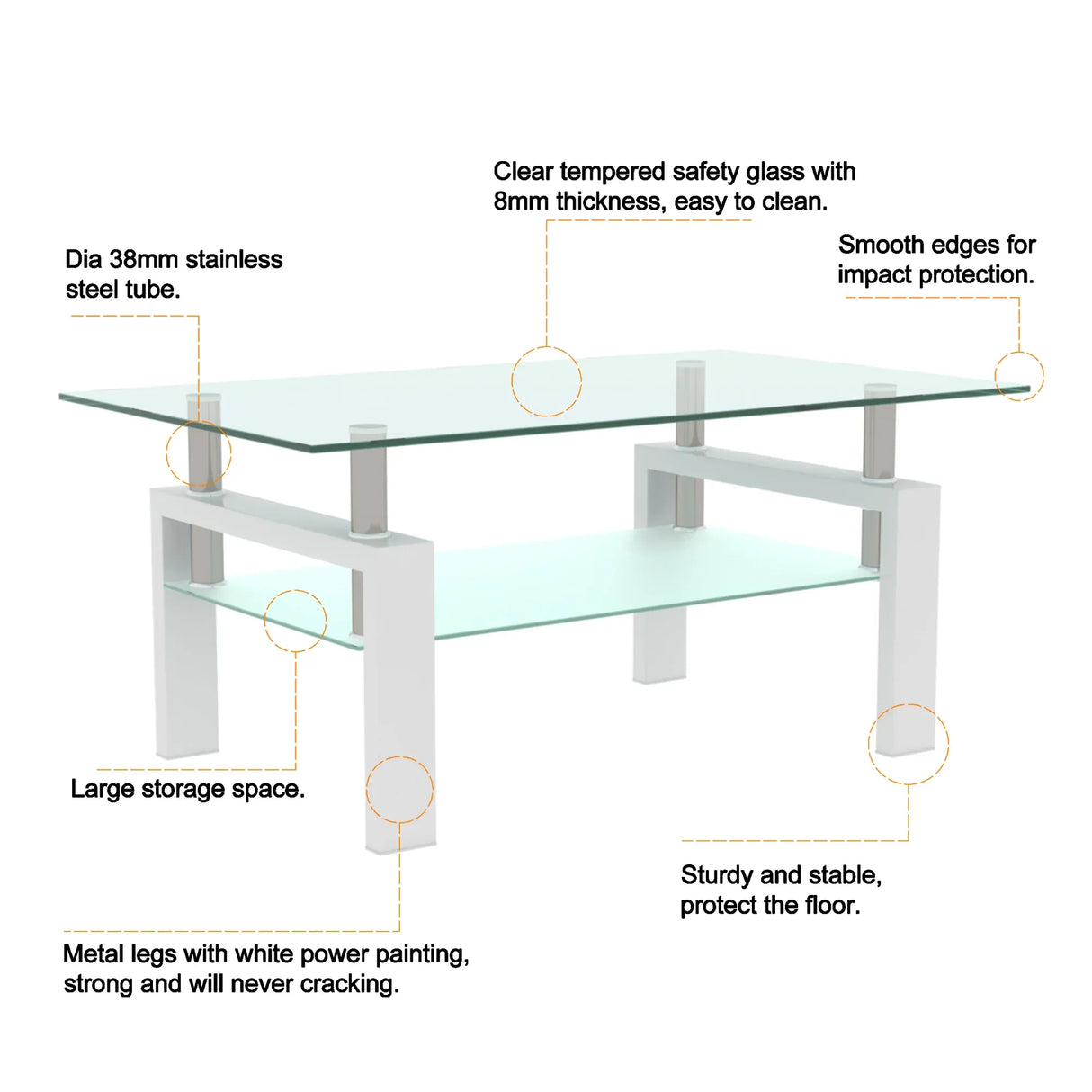 Modern Rectangle Glass Coffee Table With Double Storage - Omega Lifestyles