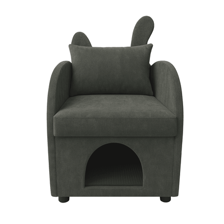 Dark Gray Bunny-Ear Fabric Pet Furniture Armchair - Omega Lifestyles