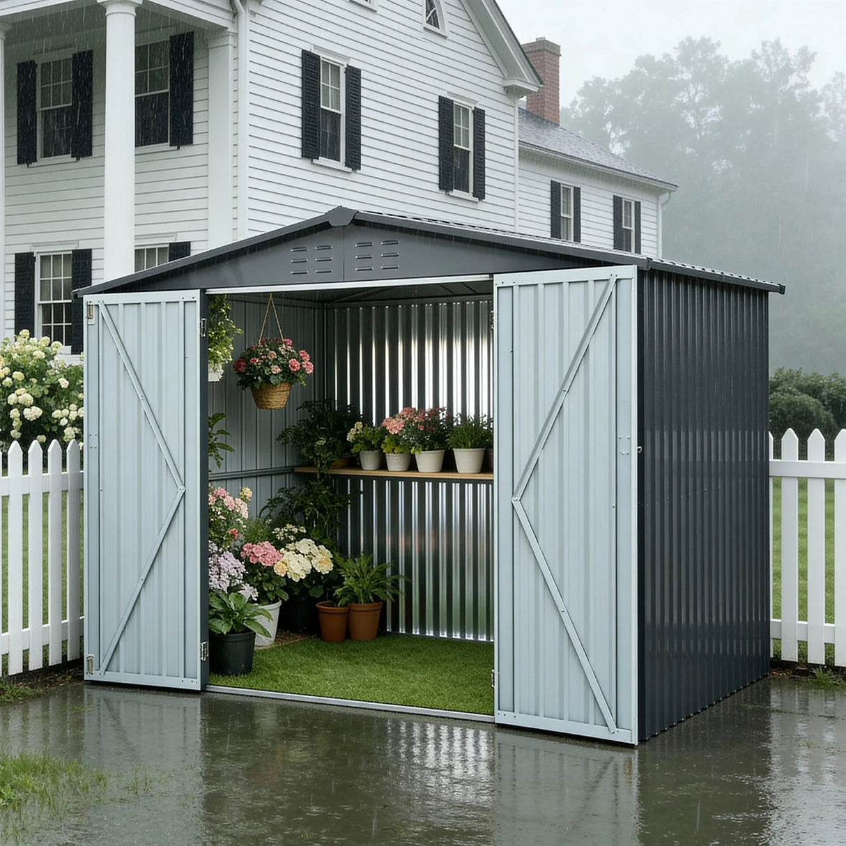 Heavy-Duty Galvanized Steel 6x8ft Outdoor Storage Shed - Omega Lifestyles