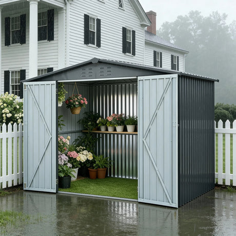 Heavy-Duty Galvanized Steel 6x8ft Outdoor Storage Shed - Omega Lifestyles