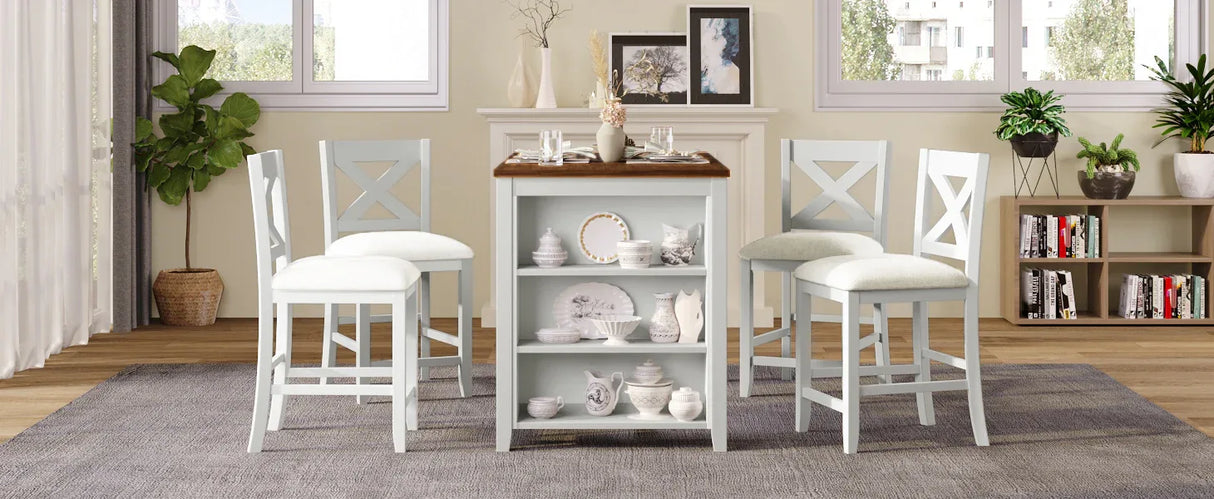 5-Piece Counter Height Rustic Farmhouse Dining Table Set - Omega Lifestyles