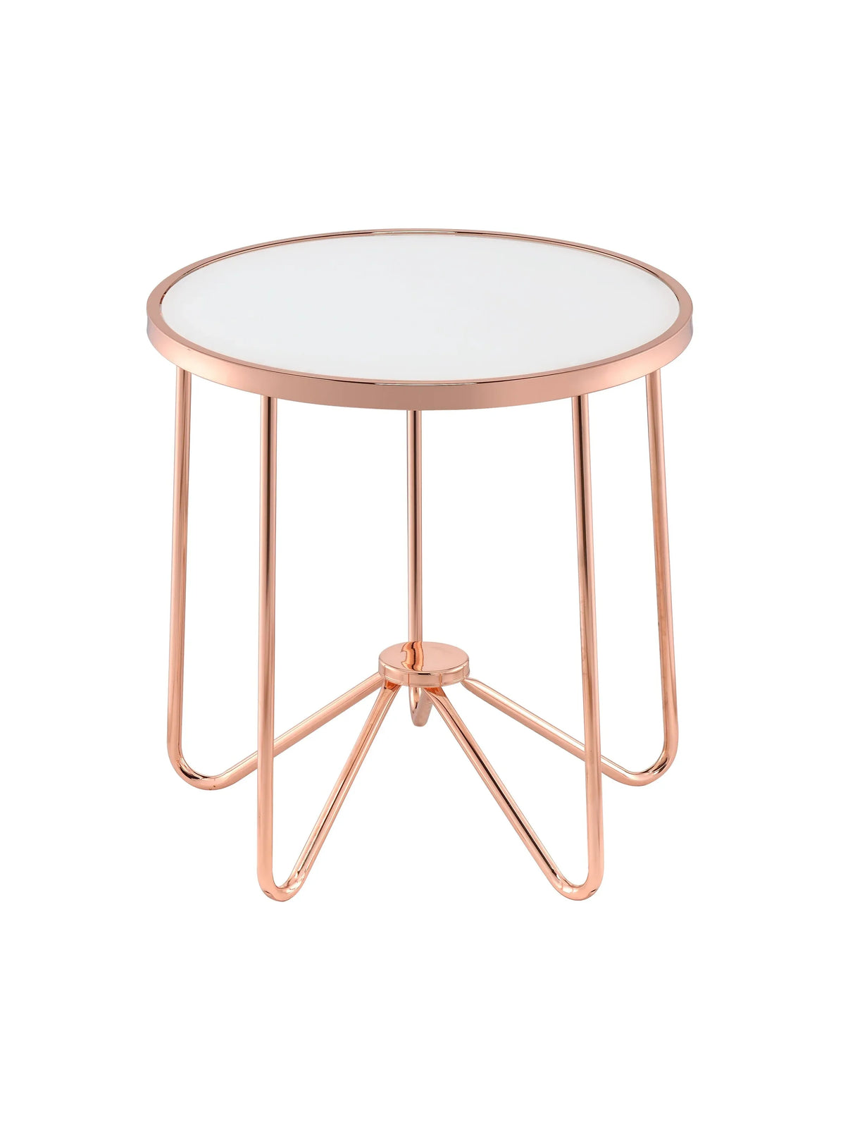 Frosted Glass Rose Gold Finish Round End Table - Omega Lifestyles
