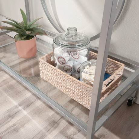 Contemporary Gray Metal Rolling Bar Cart With Shelves - Omega Lifestyles