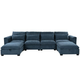 U-Shaped Modular Linen Blend Sofa With Ottomans - Omega Lifestyles