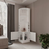 Modern White Corner Bar Cabinet With Wine Storage Rack - Omega Lifestyles