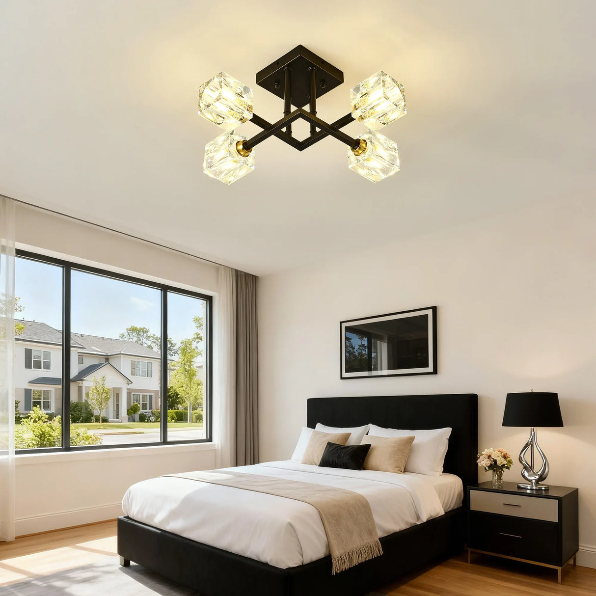 Modern Crystal Flush Mount Ceiling Light Matte Black - Omega Lifestyles