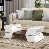 Modernist 2-Tier White Glass Top Coffee Table - Sleep Galleria