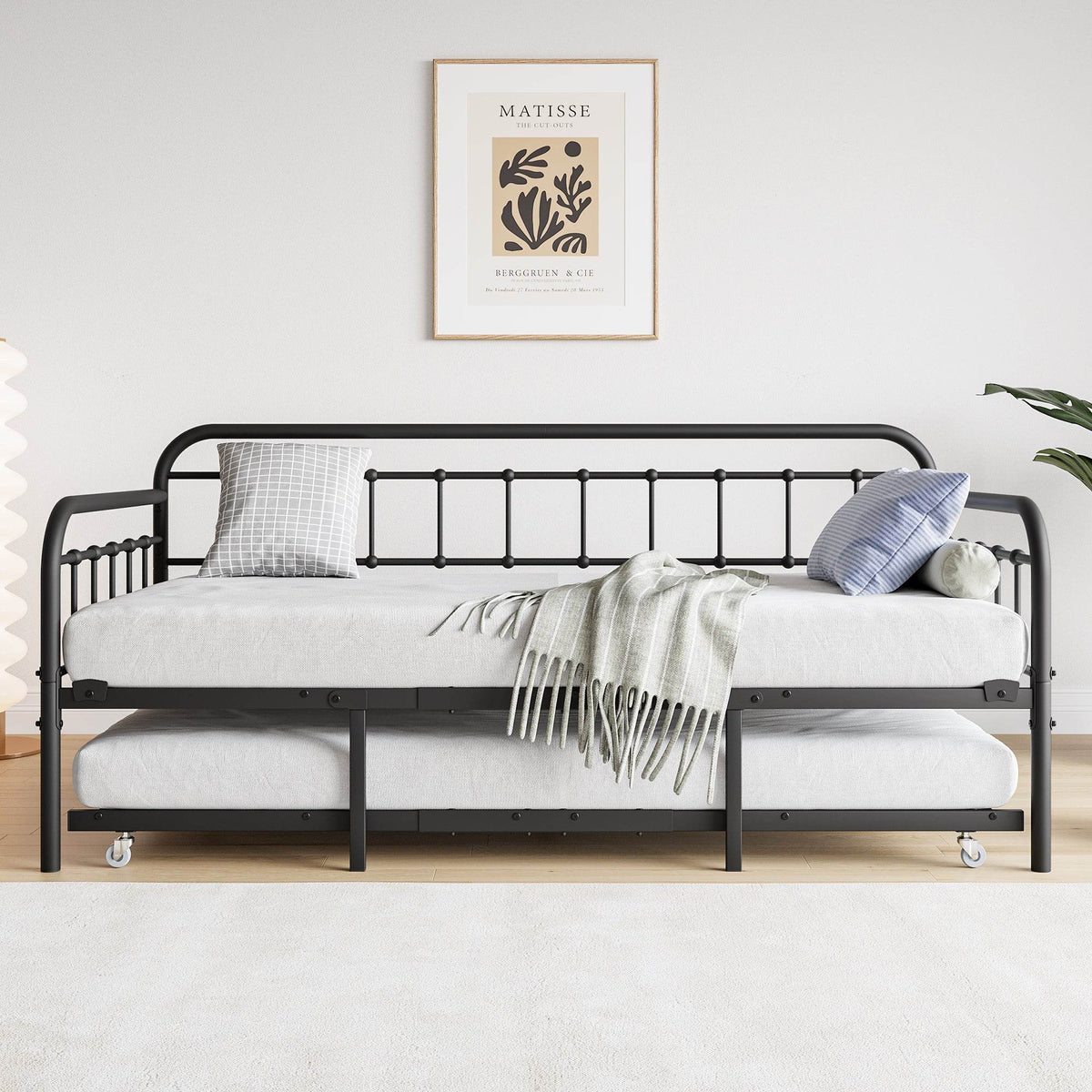 Twin Metal Frame Daybed With Trundle And Headboard