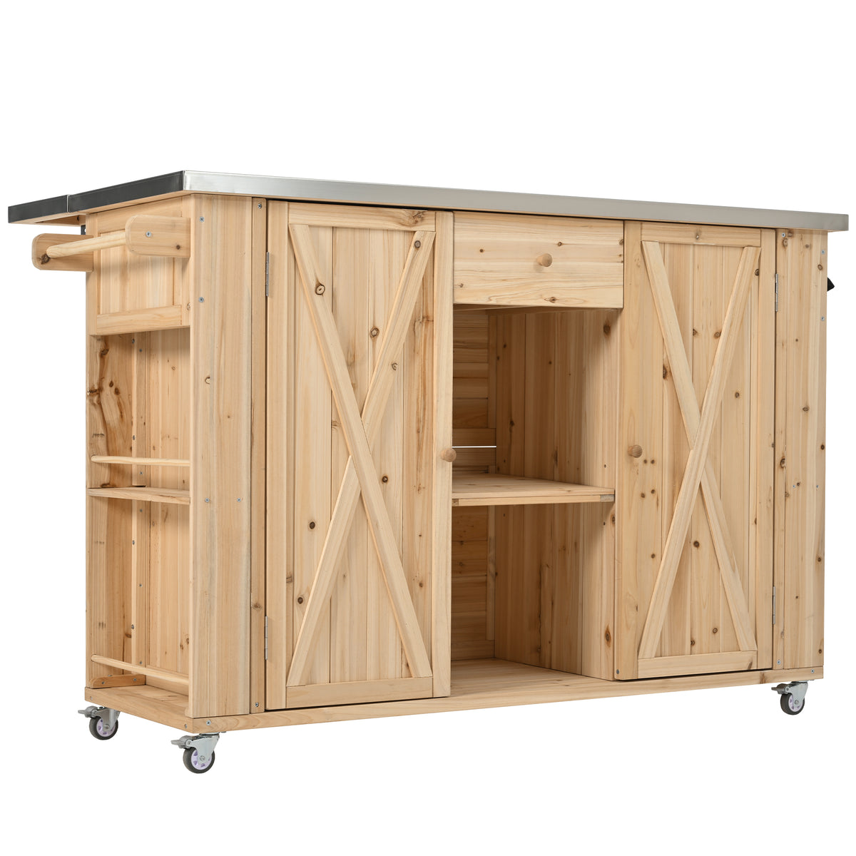 Outdoor Kitchen Island Fir Wood With Stainless Steel Top