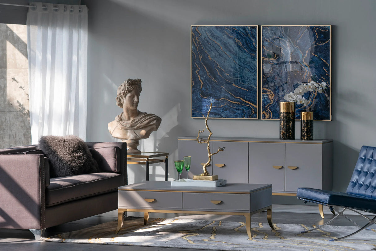 Set Of 2 Blue And Gold Framed Art Panels - Omega Lifestyles