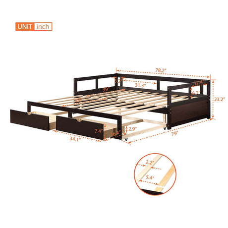 Twin Extendable Solid Wood Daybed With Trundle And Storage Drawers - Omega Lifestyles