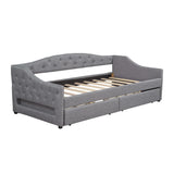 Twin XL Linen Upholstered Daybed With LED Lighting And Drawers - Omega Lifestyles