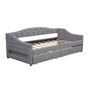 Twin XL Linen Upholstered Daybed With LED Lighting And Drawers - Omega Lifestyles