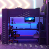 Full Wood Gaming Loft Bed Frame With Desk LED Charging Station - Omega Lifestyles