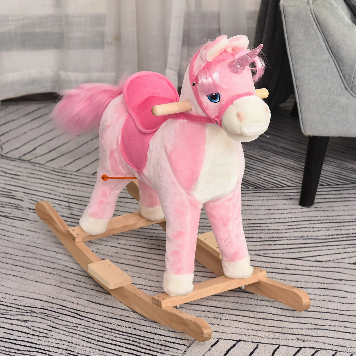 Plush Pink Unicorn Kids Rocking Horse With Sounds - Omega Lifestyles