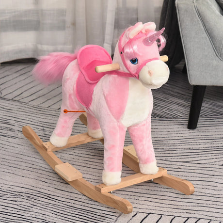 Plush Pink Unicorn Kids Rocking Horse With Sounds - Omega Lifestyles