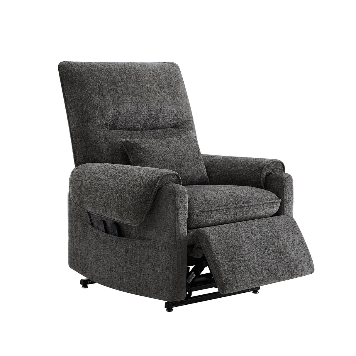 Power Lift Assist Recliner Chair Gray Chenille Upholstered - Omega Lifestyles