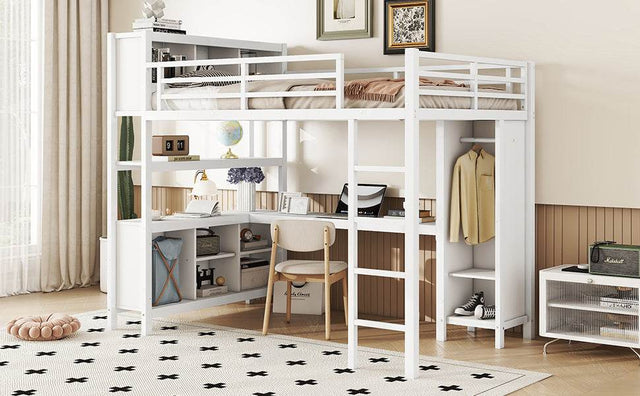 Full Metal Loft Bed With Wardrobe And L-Shaped Desk - Omega Lifestyles