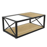 Industrial Glass And Natural Wood Modern Coffee Table - Sleep Galleria