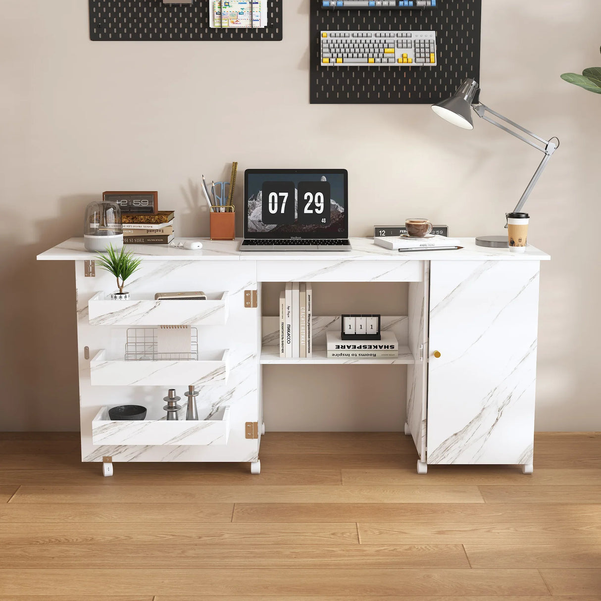 Foldable Adjustable Sewing Machine Table With Storage Cabinet - Omega Lifestyles