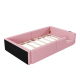 Twin Pink Upholstered Platform Bed With Guardrail Charging Station - Omega Lifestyles