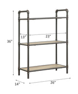 Industrial Gray Oak 3-Tier Metal Bookshelf Storage Unit - Omega Lifestyles