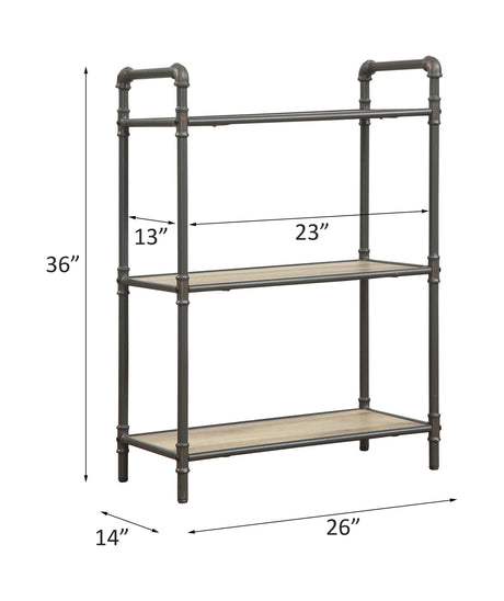 Industrial Gray Oak 3-Tier Metal Bookshelf Storage Unit - Omega Lifestyles