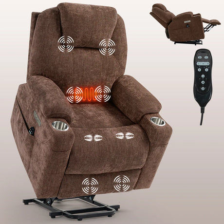 Chenille Power Lift Recliner Chair With Massage Lumbar Heat - Omega Lifestyles