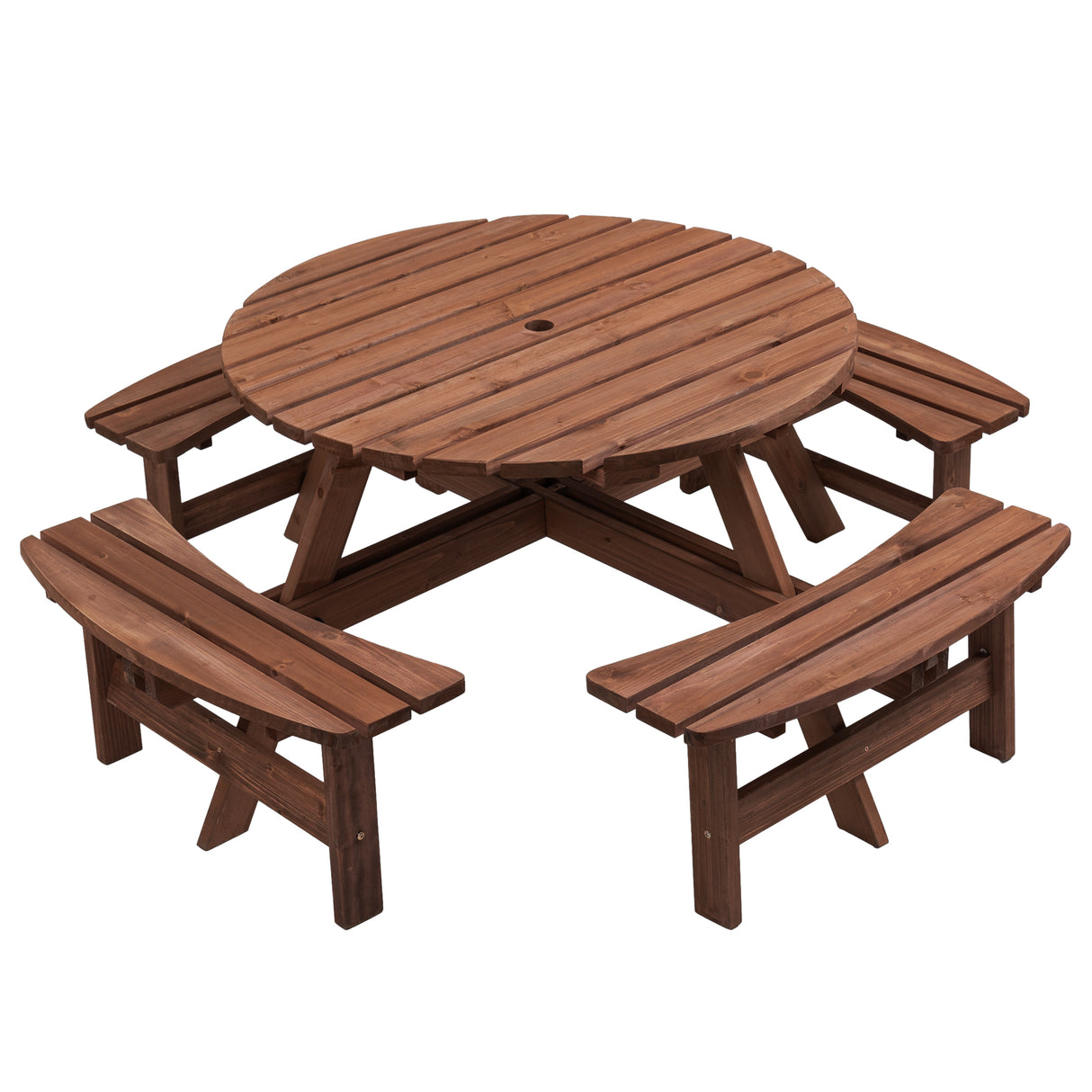 Outdoor Fir Wood 8-Person Picnic Table With Benches