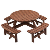Outdoor Fir Wood 8-Person Picnic Table With Benches