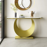 Half-Moon Faux Marble Top Gold Metal Console Table - Omega Lifestyles