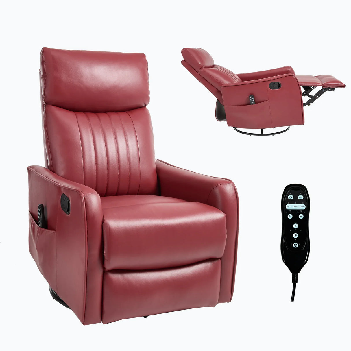 Red Faux Leather Medium-Firm Heat Massage Recliner Chair - Omega Lifestyles