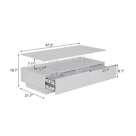 Modern White LED Lighting Coffee Table With Drawers - Sleep Galleria