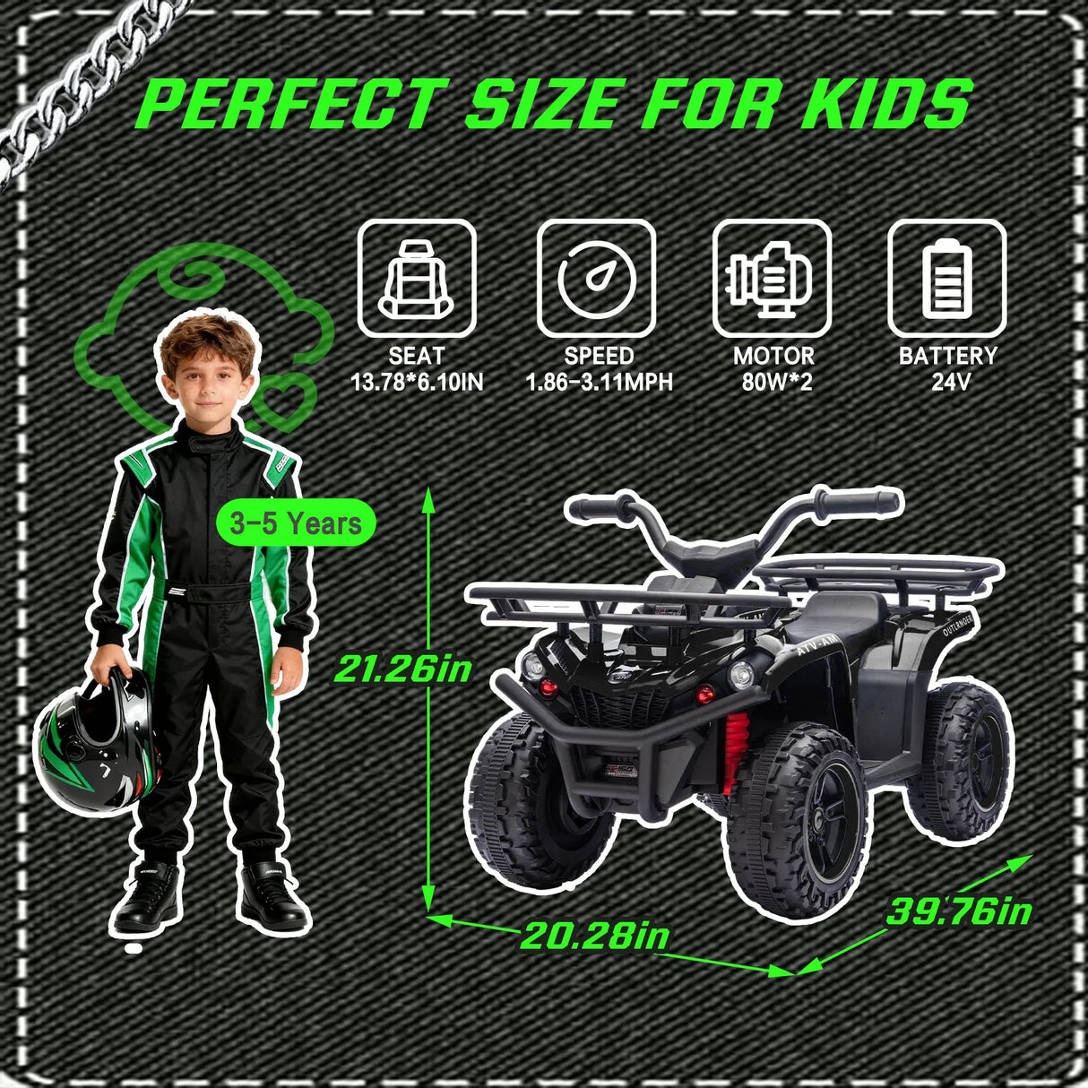 24V High-Power Kids Ride-On ATV With Storage Racks - Omega Lifestyles