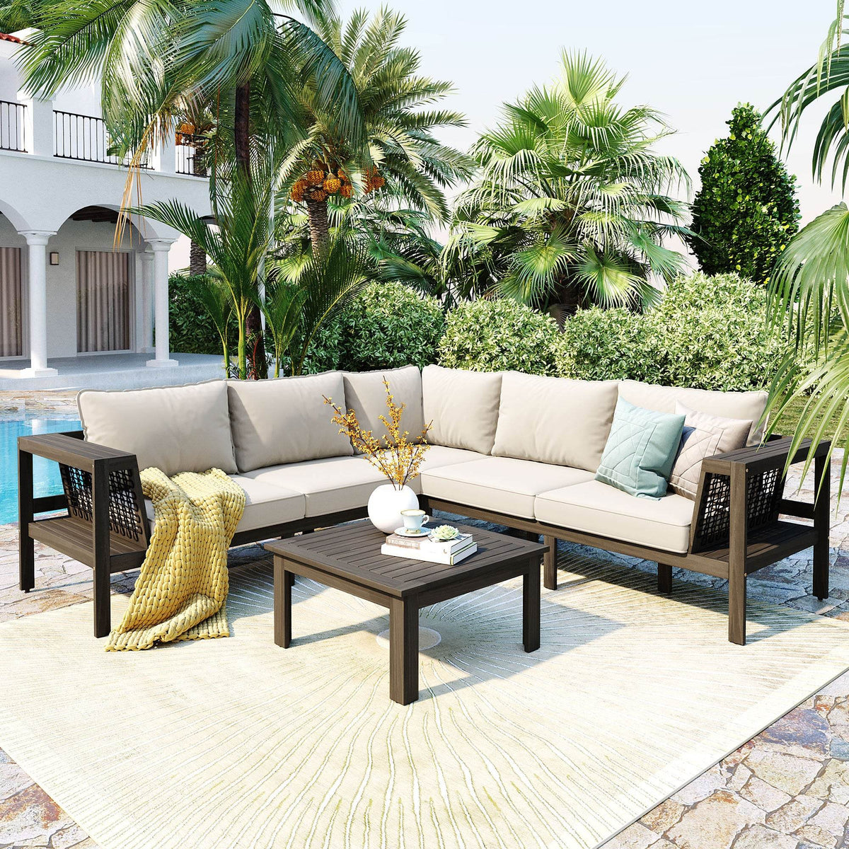 4-Piece Acacia Wood Outdoor Patio Sofa Seating Set