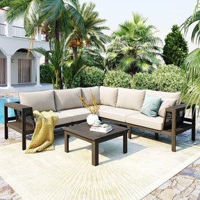4-Piece Acacia Wood Outdoor Patio Sofa Seating Set - Omega Lifestyles