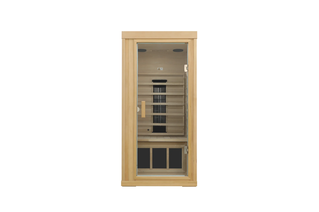 Single Mini Hemlock Wood Low EMF Far Infrared Sauna - Omega Lifestyles