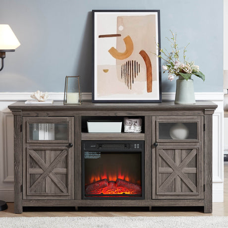 Farmhouse Fireplace TV Stand Console Cabinet Gray - Sleep Galleria