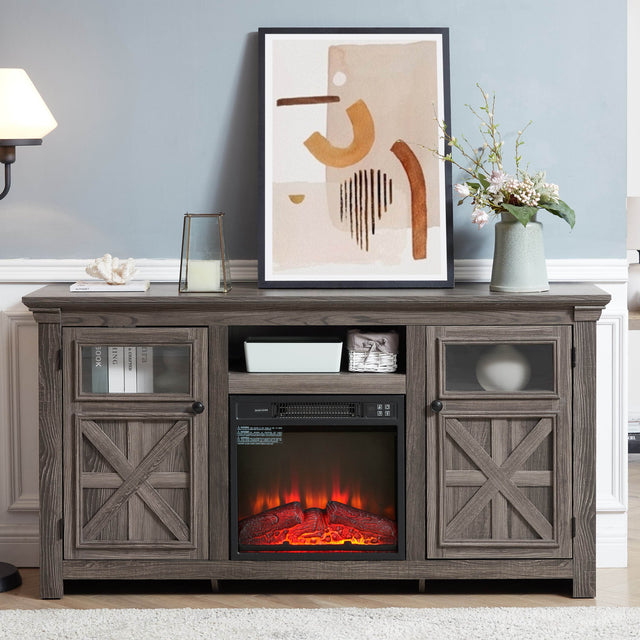 Farmhouse Fireplace TV Stand Console Cabinet Gray - Sleep Galleria