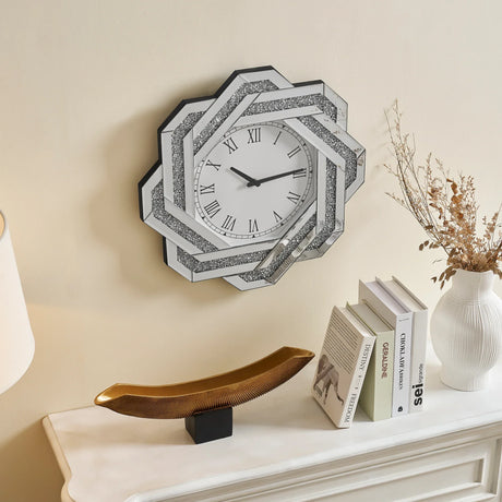 20-Inch Silver Mirrored Art Deco Wall Clock With Roman Numerals - Omega Lifestyles