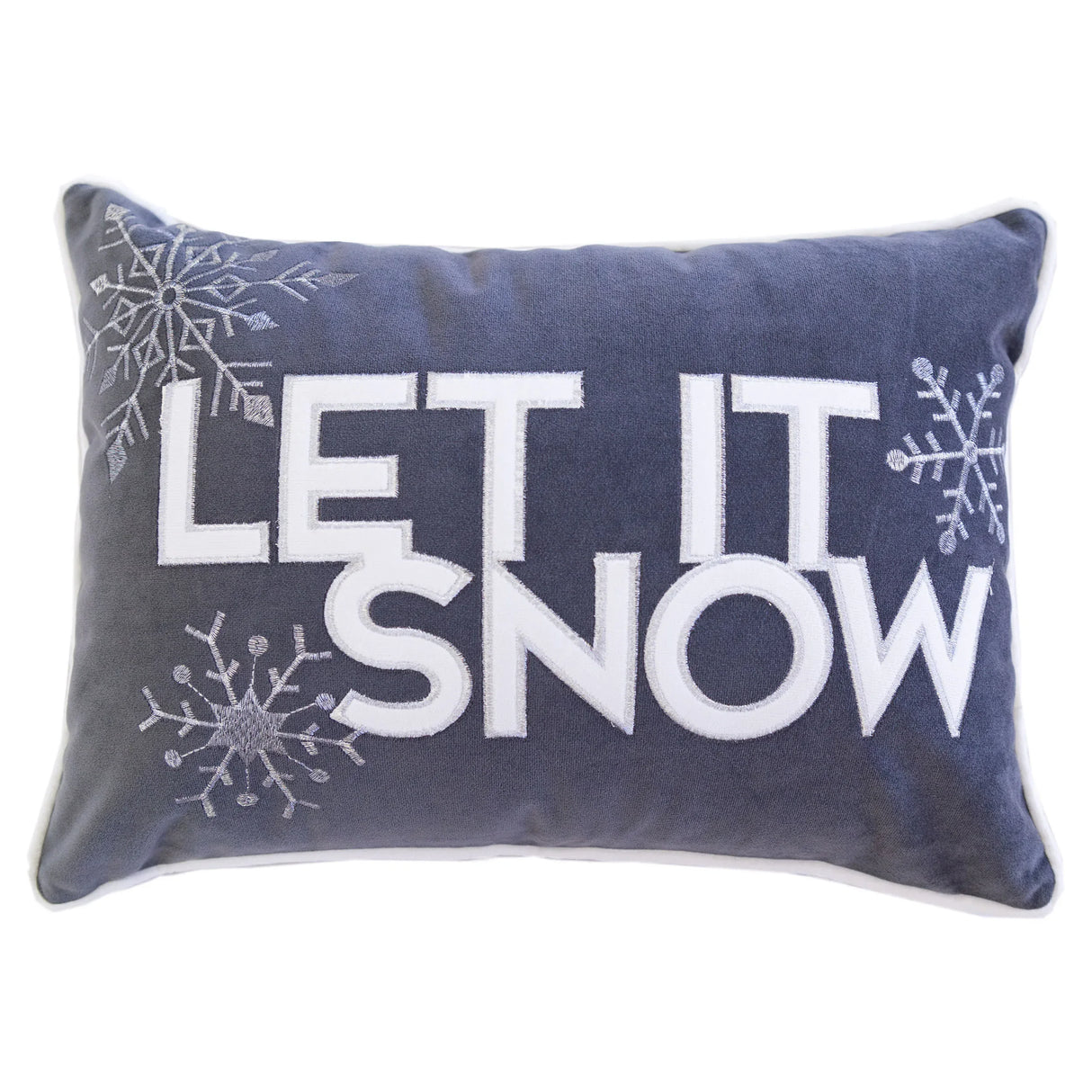 Gray Velvet Embroidered Let It Snow Lumbar Pillow 14x20 - Omega Lifestyles