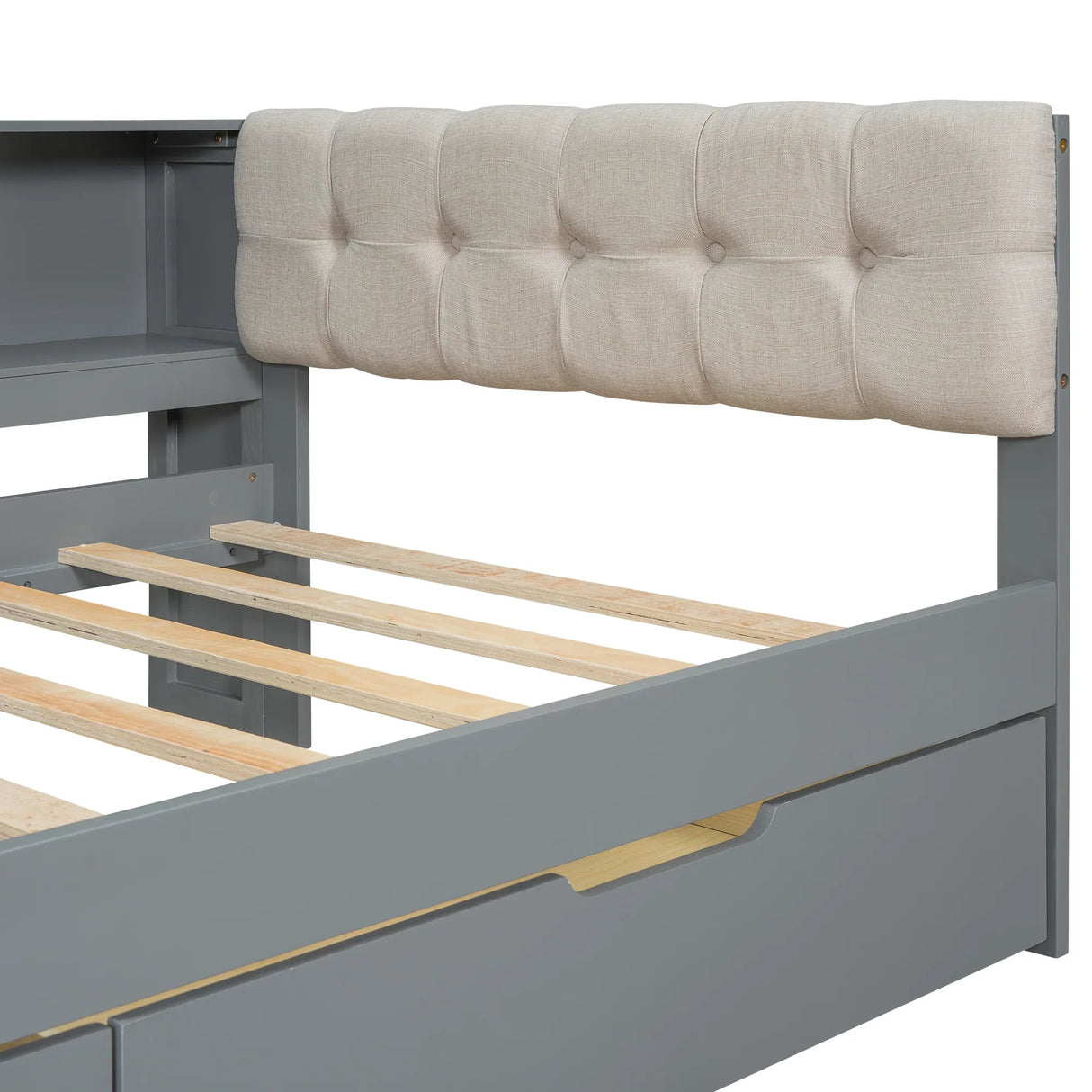 Twin Wood Platform Bed With Upholstered Headboard And Storage - Omega Lifestyles